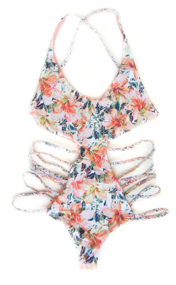 cheeky one piece swimsuit hibiscus 