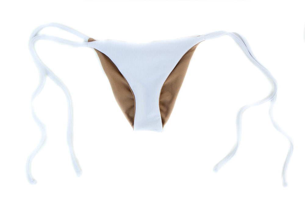 White Ribbed Goddess String  Cheeky Bikini Bottom