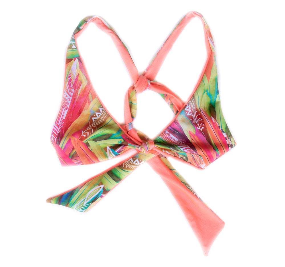 Gypsy Feather + Tangerine Bella Knot Bikini Top