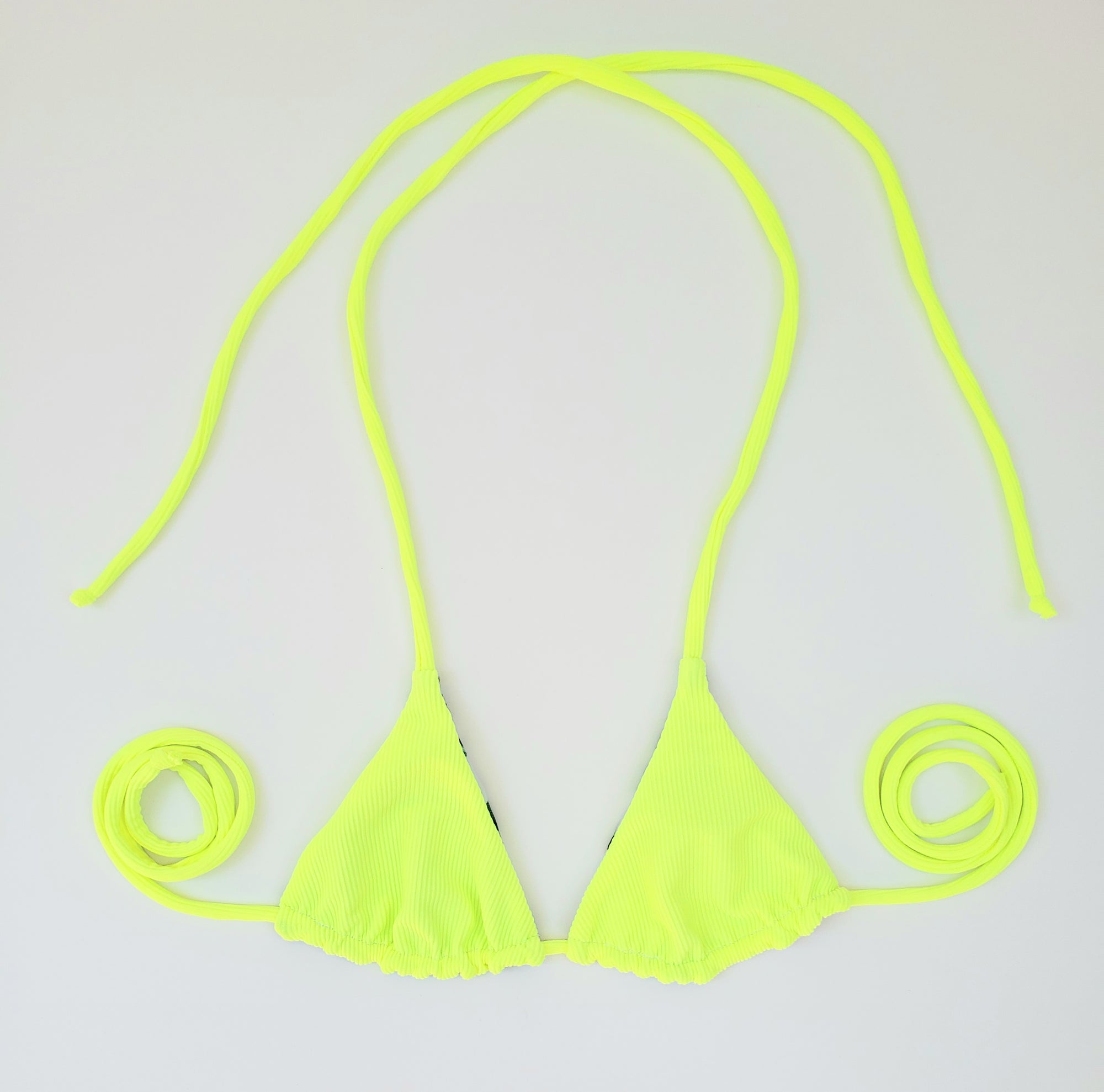 Neon Lemon Ribbed + Jungle Cheetah REVERSIBLE Triangle Bikini Top