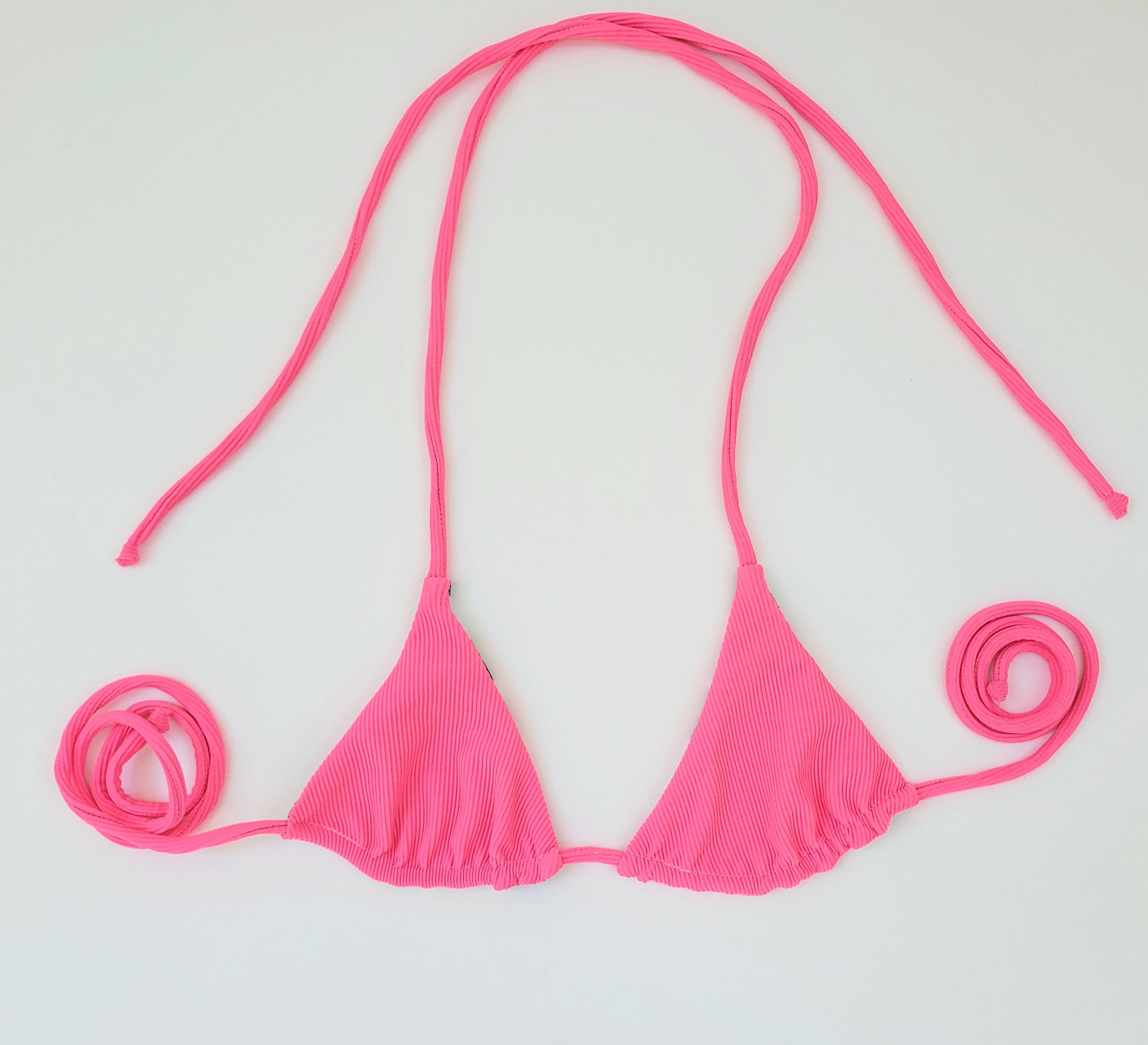 Neon Pink Ribbed + Jungle Cheetah REVERSIBLE Eclipse Triangle Bikini Top