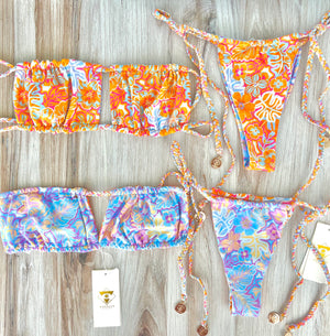 Bandeau Bikini Top-  Delilah Bandeau Reversible Bikini Top - in St Lucia (Sunrise and Sunset prints)
